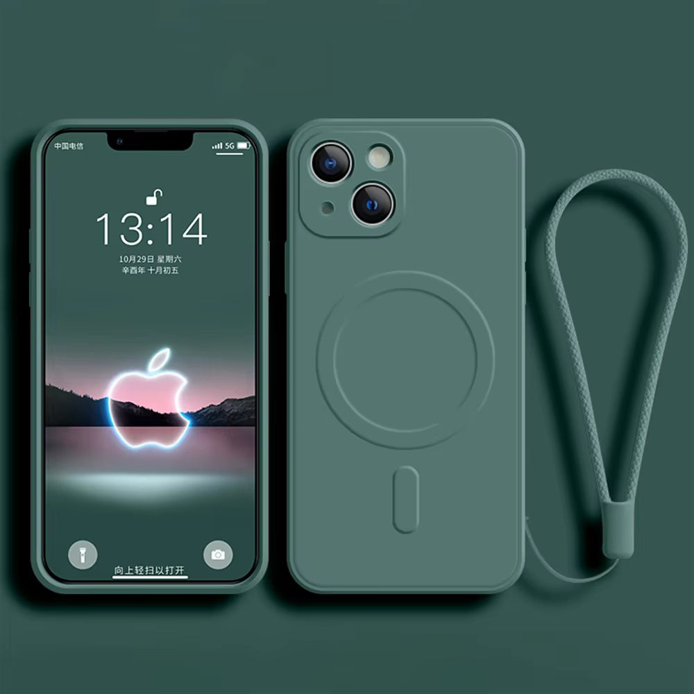 For Magsafe Magnetic Wireless Charge Case for Iphone 16 17 15 14 13 12 11 Pro Max plus Mini 16E Soft Liquid Silicone Strap Cover