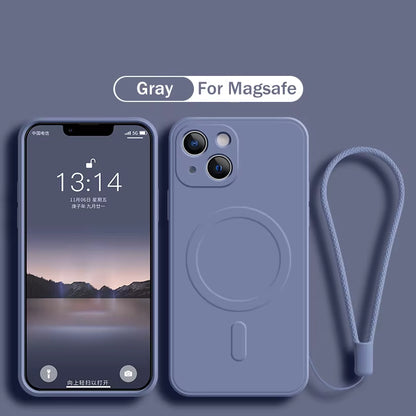 For Magsafe Magnetic Wireless Charge Case for Iphone 16 17 15 14 13 12 11 Pro Max plus Mini 16E Soft Liquid Silicone Strap Cover
