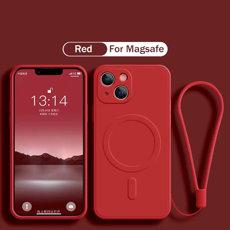 For Magsafe Magnetic Wireless Charge Case for Iphone 16 17 15 14 13 12 11 Pro Max plus Mini 16E Soft Liquid Silicone Strap Cover