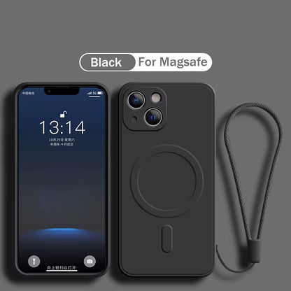 For Magsafe Magnetic Wireless Charge Case for Iphone 16 17 15 14 13 12 11 Pro Max plus Mini 16E Soft Liquid Silicone Strap Cover
