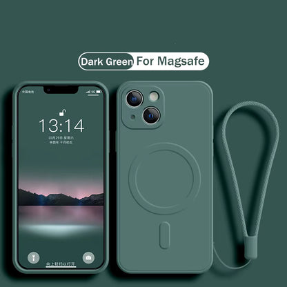 For Magsafe Magnetic Wireless Charge Case for Iphone 16 17 15 14 13 12 11 Pro Max plus Mini 16E Soft Liquid Silicone Strap Cover