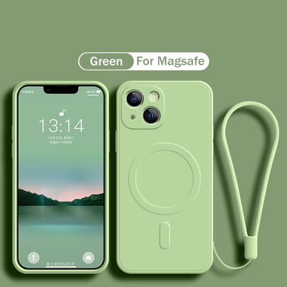 For Magsafe Magnetic Wireless Charge Case for Iphone 16 17 15 14 13 12 11 Pro Max plus Mini 16E Soft Liquid Silicone Strap Cover
