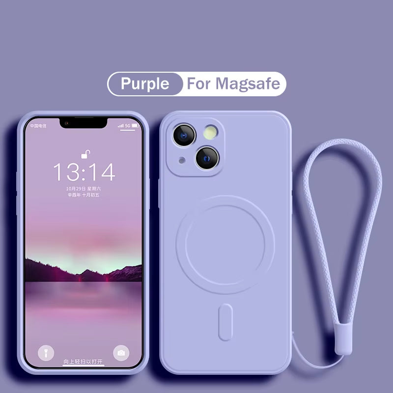 For Magsafe Magnetic Wireless Charge Case for Iphone 16 17 15 14 13 12 11 Pro Max plus Mini 16E Soft Liquid Silicone Strap Cover
