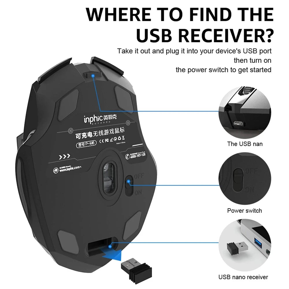 F1S Rechargeable 2.4G Wireless Mouse Office Mute Ergonomic and Skin-Friendly Materials Support PC Laptop Tablet Universal