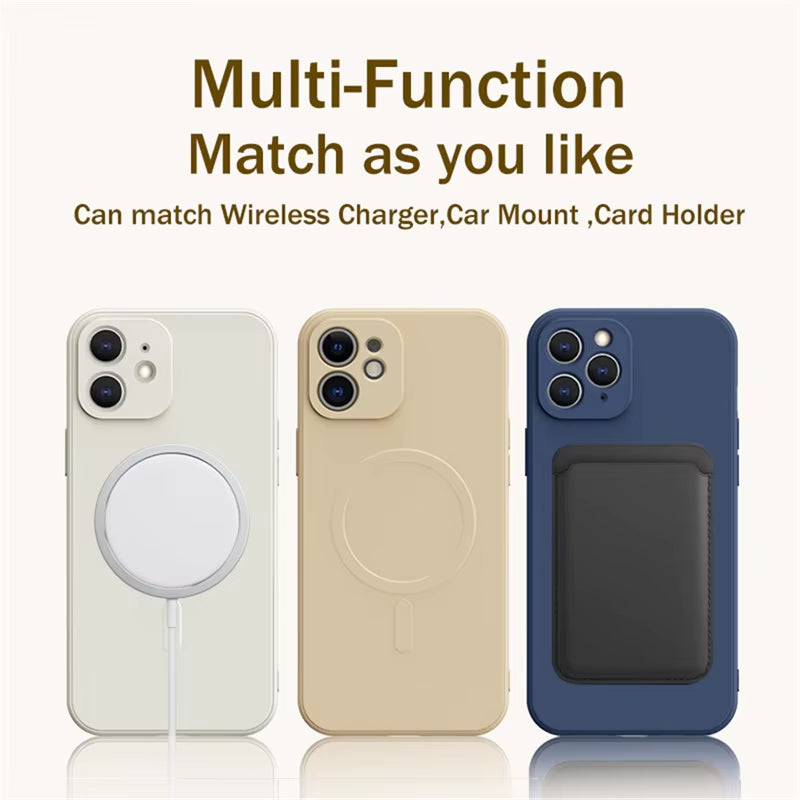 For Magsafe Magnetic Wireless Charge Case for Iphone 16 17 15 14 13 12 11 Pro Max plus Mini 16E Soft Liquid Silicone Strap Cover