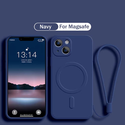 For Magsafe Magnetic Wireless Charge Case for Iphone 16 17 15 14 13 12 11 Pro Max plus Mini 16E Soft Liquid Silicone Strap Cover