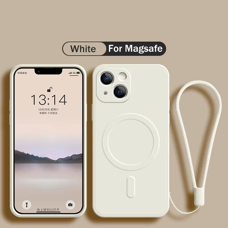 For Magsafe Magnetic Wireless Charge Case for Iphone 16 17 15 14 13 12 11 Pro Max plus Mini 16E Soft Liquid Silicone Strap Cover